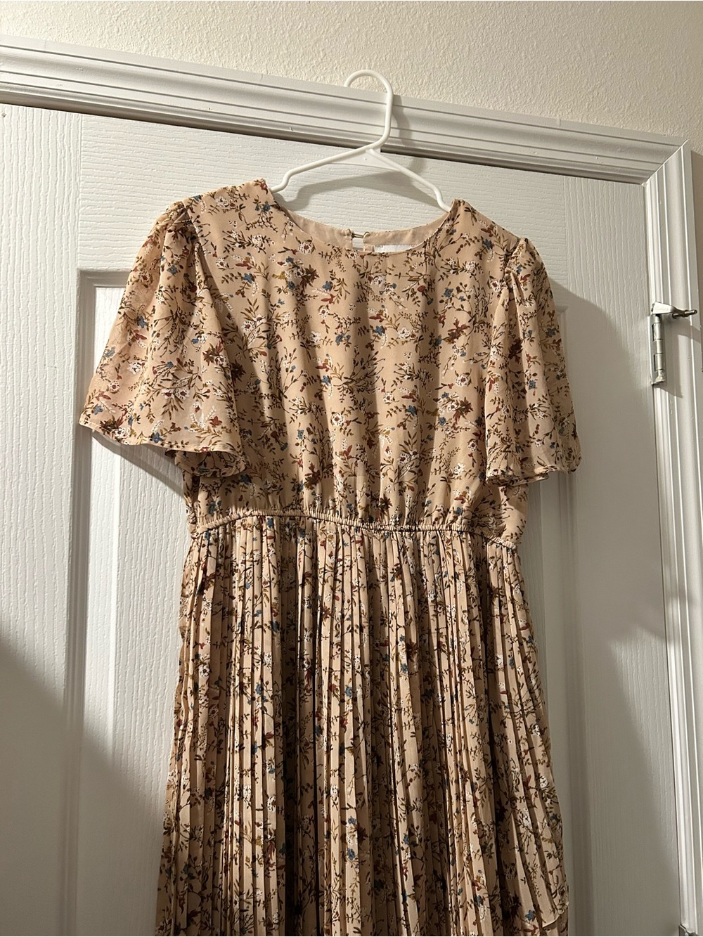 Hayden Beige Floral Pleated Dress